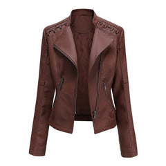 Women's Leather Jackets Slim Fit Short Sleeve Motorcycle Suits