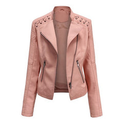 Women's Leather Jackets Slim Fit Short Sleeve Motorcycle Suits