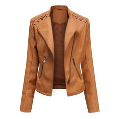 Women's Leather Jackets Slim Fit Short Sleeve Motorcycle Suits