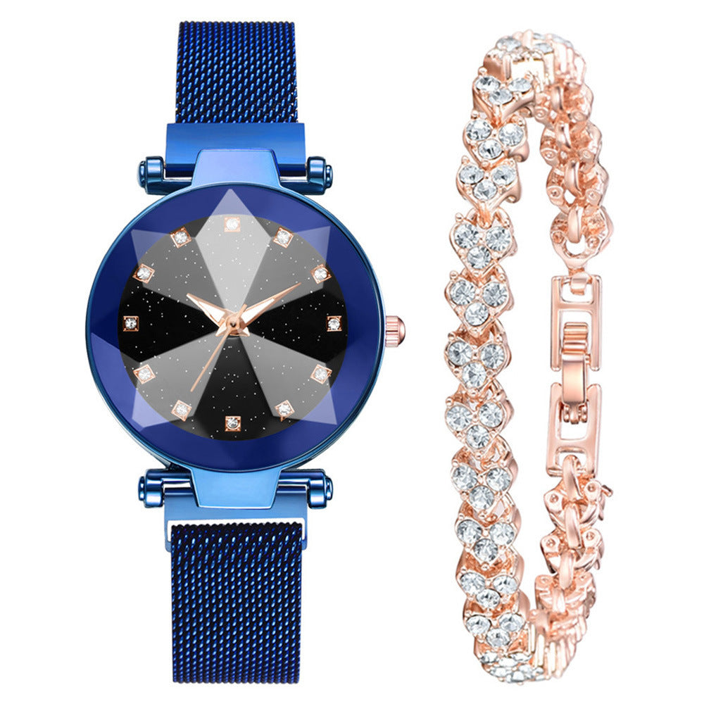 Women's Square Diamond Rhinestone Starry Sky Face Casual Fashion Watch Set - Farefe