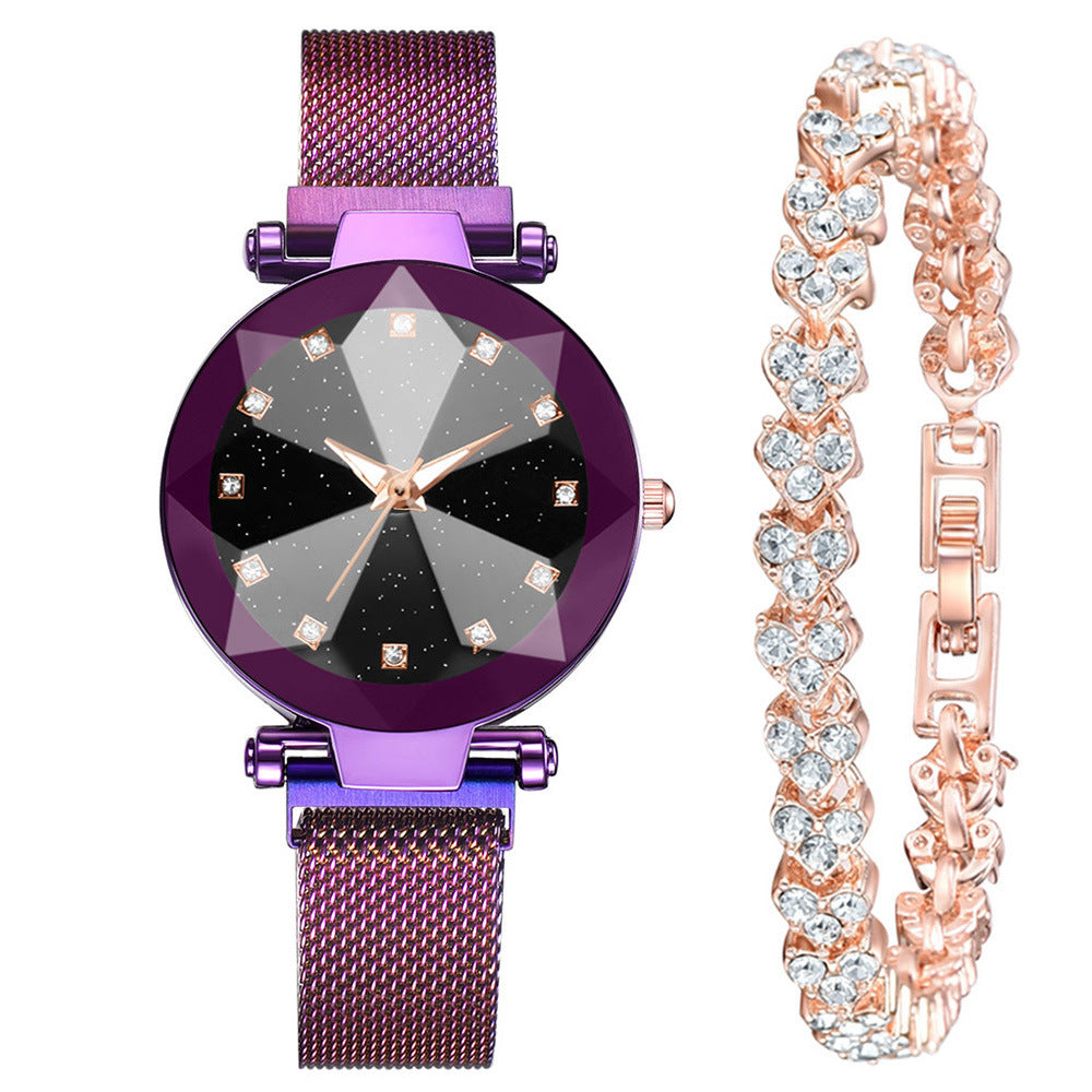 Women's Square Diamond Rhinestone Starry Sky Face Casual Fashion Watch Set - Farefe