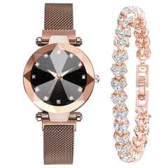 Women's Square Diamond Rhinestone Starry Sky Face Casual Fashion Watch Set - Farefe