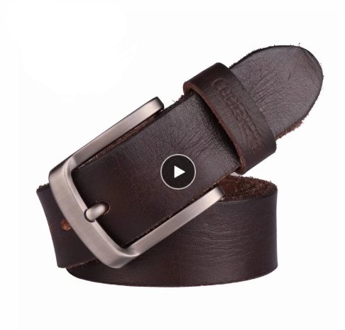 High-end Leather Pin Buckle Belt for Men - First Layer Cowhide, Lacquer Processing, Rectangular Belt Buckle, Pin Buckle Fastening, Rivet Design - Black/Brown - Width: Ordinary - Single Circle - Available in Various Sizes - Farefe