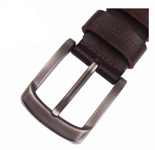 High-end Leather Pin Buckle Belt for Men - First Layer Cowhide, Lacquer Processing, Rectangular Belt Buckle, Pin Buckle Fastening, Rivet Design - Black/Brown - Width: Ordinary - Single Circle - Available in Various Sizes - Farefe