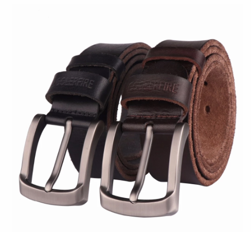 High-end Leather Pin Buckle Belt for Men - First Layer Cowhide, Lacquer Processing, Rectangular Belt Buckle, Pin Buckle Fastening, Rivet Design - Black/Brown - Width: Ordinary - Single Circle - Available in Various Sizes - Farefe