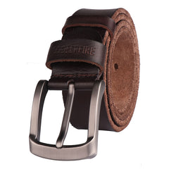 High-end Leather Pin Buckle Belt for Men - First Layer Cowhide, Lacquer Processing, Rectangular Belt Buckle, Pin Buckle Fastening, Rivet Design - Black/Brown - Width: Ordinary - Single Circle - Available in Various Sizes - Farefe