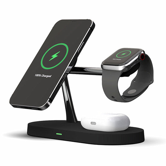 Magnetic Wireless Charger for iPhone, Apple Watch, AirPods - 5-in-1 Desktop Mobile Phone Holder with Fast Charging - 15W