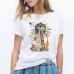 Cute Cartoon Music Zoo Print T Shirt for Women