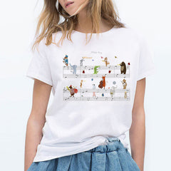 Cute Cartoon Music Zoo Print T Shirt for Women