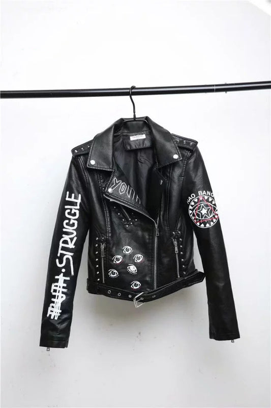New Women Autumn Winter Faux Leather Jacket - Short Style, Black (S-XL) - Farefe