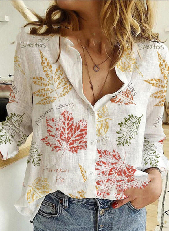 Fashion Printed Lapel Long Sleeve Shirt Blouse Women - Farefe