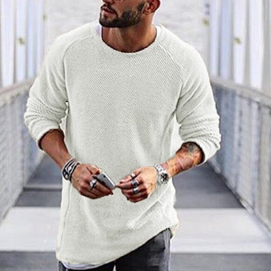 Men's Round Neck Long Sleeve Sweater - Casual Loose Fit, Twill Style Details, Acrylic Wool Blend (76%~80% content), Suitable for Winter, Teenagers, Available in Multiple Colors