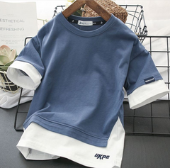 New Fake Two-Piece Upper Clothes Tide - Short Sleeve T-Shirt for Boys (Sizes 120-160cm) - Spring Collection