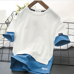 New Fake Two-Piece Upper Clothes Tide - Short Sleeve T-Shirt for Boys (Sizes 120-160cm) - Spring Collection