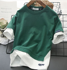 New Fake Two-Piece Upper Clothes Tide - Short Sleeve T-Shirt for Boys (Sizes 120-160cm) - Spring Collection