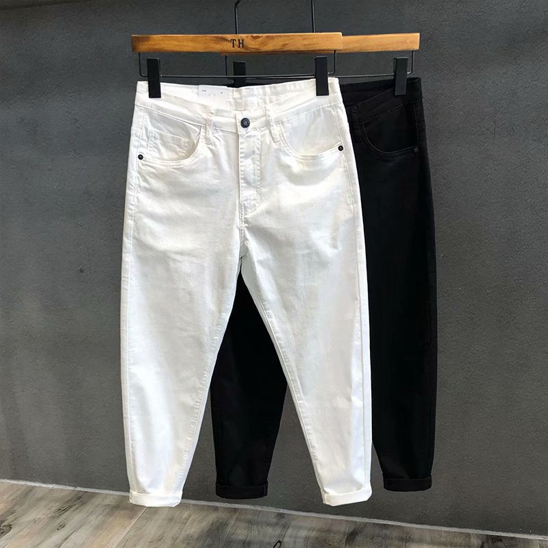 White Mid-Rise Cotton Leg Capris for Men - Summer Korean Style - Farefe