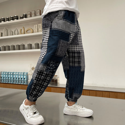 Boys Summer Casual Pants with Check Pattern and Elastic Waistband - Korean Style Children's Pants - Farefe