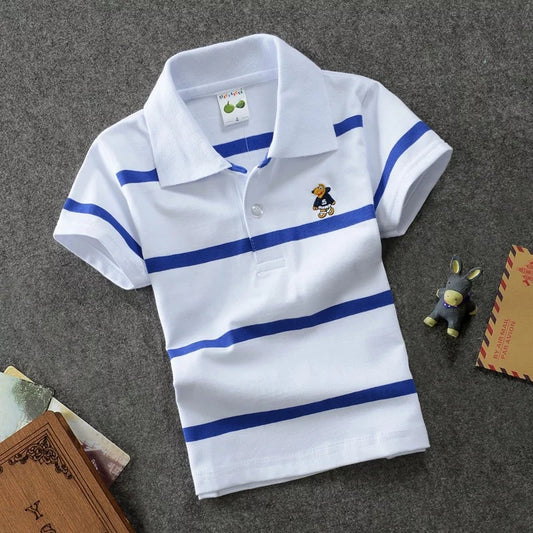 CUHK Children's T-shirt Cotton Striped Lapel Polo Shirt - Casual Short Sleeve for Boys and Girls