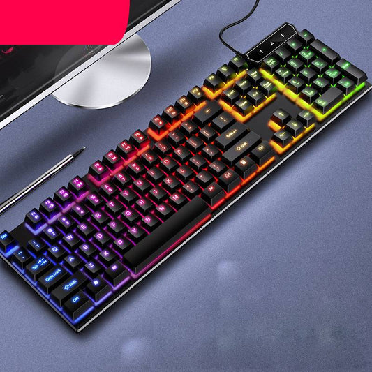Mechanical Feel Wired Keyboard with Mixed Color Backlight - 104 Keys, 1.38m Wire, USB Interface