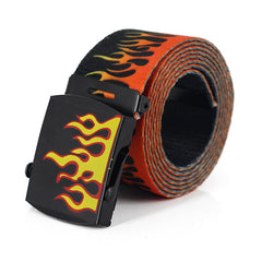 Flame Pattern Silk Woven Canvas Belt - Oval Iron Buckle, Single Loop - Durable, Wild, Multicolor (3.8cm width)