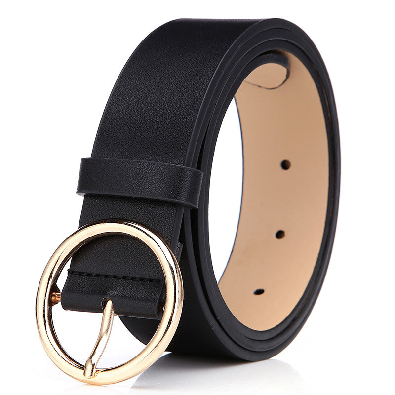 Round Belt Personalized Korean Belt - Ladies Pin Buckle, Zinc Alloy Buckle Head, PU Leather Body, Length 105-115cm/Width 3.3cm, Buckle Size Length 5cm/Width 5cm.