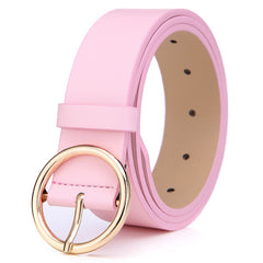 Round Belt Personalized Korean Belt - Ladies Pin Buckle, Zinc Alloy Buckle Head, PU Leather Body, Length 105-115cm/Width 3.3cm, Buckle Size Length 5cm/Width 5cm.