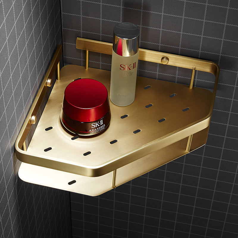 Bathroom Copper Storage Rack - Light Luxury Single/Double Layer Brass Shelf, Fan-Shaped Corner Design, 20kg Load Capacity, 25*6 Size - Farefe