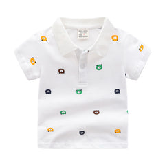 Cartoon Kids Short Sleeve Polo Shirt for Boys - Cotton, Lapel Collar, Sizes 90-130cm - Farefe