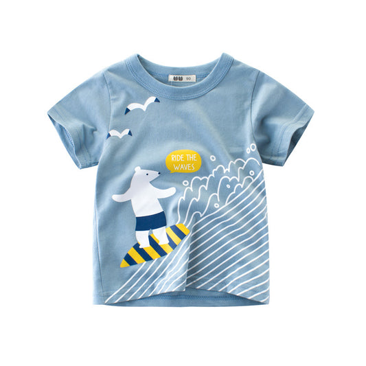 Children's Short-Sleeved T-Shirts, Boys' Baby Clothes, European and American Style, Summer, Abstract Pattern - Farefe