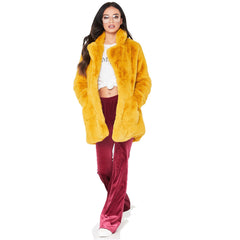 Women's Faux Fur Coat - Long Sleeve Warm Thick Wave Jackets, Plus Size Coat for Winter. Available in Black, Yellow, Rose Red. Autumn 2018 Collection, England Style, Made with Artificial Fur. - Farefe