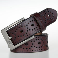 Leather Belt for Men, Adult - Two-Layer Cowhide, Paint Surface, Square Belt Buckle - Pin Buckle Fastening