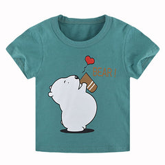 Boys Korean Style Short Sleeve T-Shirt for Summer, Stripe and Animal Print, Moisture Wicking - Sizes 73-130cm - Farefe