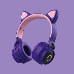 LED Light Cat Ear Headphones Wireless Bluetooth 5.0 Headset Foldable Kids Headphone