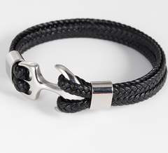 Stylish Men's Stainless Steel Anchor Leather Bracelet: Nautical Charm with Vintage Appeal