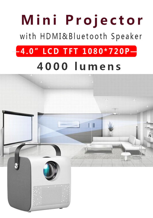 1080P HD Portable Projector - Monolithic LCD, 1280*720 Resolution, 3000~3999 Lumens Brightness, 16:9 Screen Ratio, Support AV USB TF HDMI VGA Headset, Manual Adjustment, Wireless Projection (Power Supply: 110-240v) - 50W Power Consumption. - Farefe