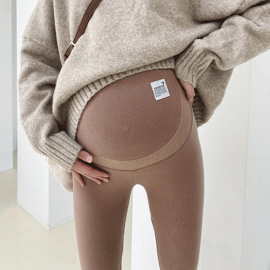 Cozy Stitching Thread Maternity Leggings for Winter Comfort