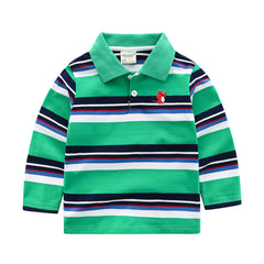 Boys Casual Striped Long Sleeve T-Shirt - Made in China - Soft Cotton Fabric - Non-Hooded - Ages 3-8 Years - Lapel Collar - Farefe