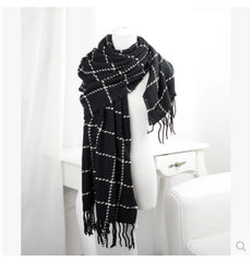 Winter Thick Woolen Scarf - Check Pattern, Tassel Details, Warm and Stylish