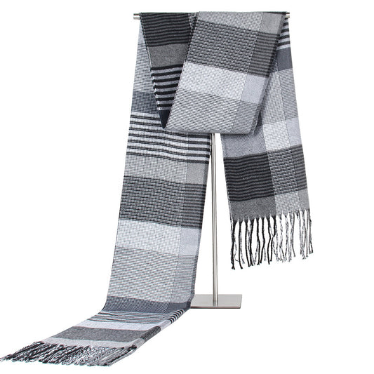 Autumn And Winter New Korean Style Plaid Middle-aged And Elderly Men's Scarf Cashmere-like Warm Scarf Gifts - Farefe