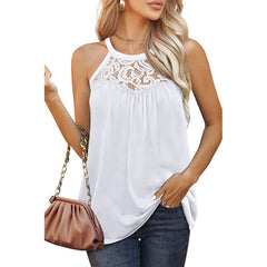 Loose Fit Lace Halter Sleeveless Tank Tops