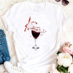 Women's Wine Print Casual Short Sleeve Clothing