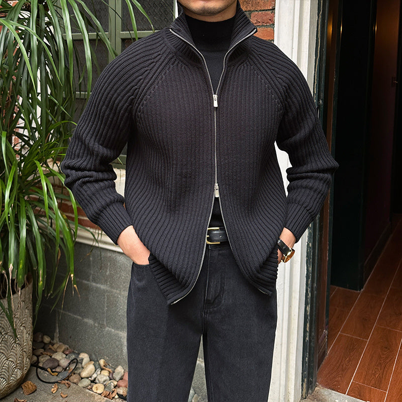 Men's Stand-up Collar Cardigan Retro Slim Fit - Gray Black Khaki Brown - Farefe