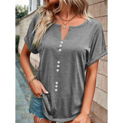 V-neck Short Sleeve Button Design Blouse - Summer Tops