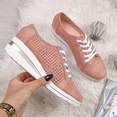 Wedge Canvas Sneakers Breathable Platform Sneakers with Medium Heel for Summer and Autumn - Farefe