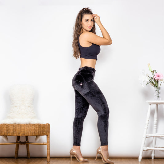 Shascullfites Melody Black Velvet Pants - Women's Warm Chenille Track Pants for Winter - Butt Lift Suede Flannel Pants