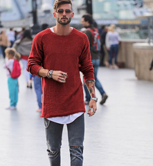 Men's Round Neck Long Sleeve Sweater - Casual Loose Fit, Twill Style Details, Acrylic Wool Blend (76%~80% content), Suitable for Winter, Teenagers, Available in Multiple Colors