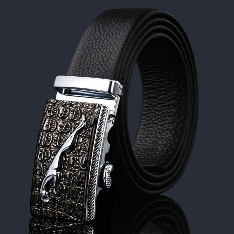 Men's Automatic Belt with Imitation Leather and Rectangular Alloy Buckle - Farefe