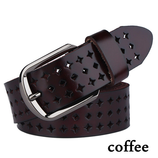 Pin Buckle Leather Belt for Women, Two-Layer Cowhide, Alloy Buckle, Pin Buckle Fastening, Lightweight Design - Farefe