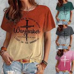 Summer Short Sleeve T-shirt with Religious Peoples Pattern & Letter Print - Women (Polyester)