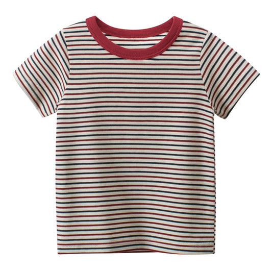 Short Sleeve Striped Round Neck T-Shirt - Farefe
